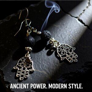 Hamsa Hand - Blessings Earrings - Hand of Miriam - Hand of God - Black Lava Rock